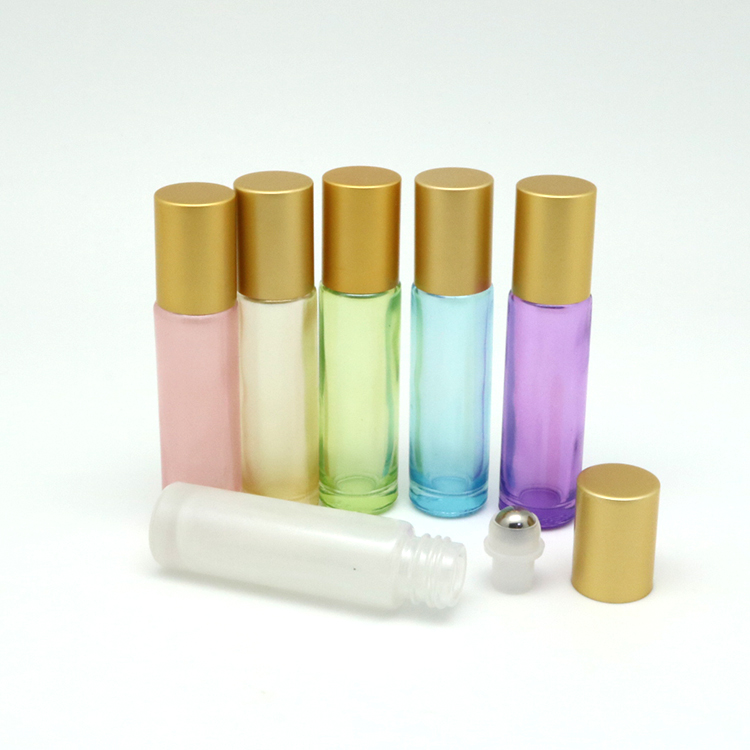 Ready to ship 10ml high quality empty round colorful pearlescent glass essential oil roller bottle Combination of Gift Set