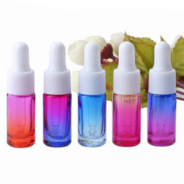 Ready to ship 5 ml Round Gradient Colored Glass Vial Essential Oil Bottle With Dropper