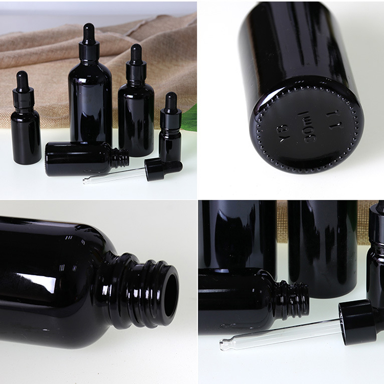 Ready to ship 5ml 10ml 15ml 20ml 30ml 50ml black glass bottle for cosmetic essential oil custom printing
