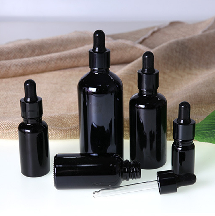 Ready to ship 5ml 10ml 15ml 20ml 30ml 50ml black glass bottle for cosmetic essential oil custom printing