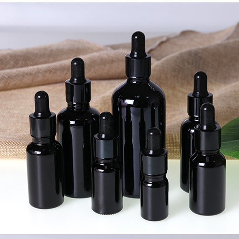Ready to ship 5ml 10ml 15ml 20ml 30ml 50ml black glass bottle for cosmetic essential oil custom printing