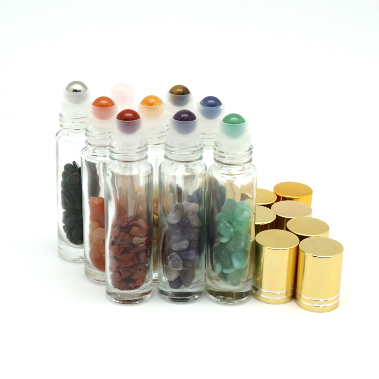 Ready to ship Empty 10ml Gemstone Crystal Roller Top Essential Oil Roller Bottle
