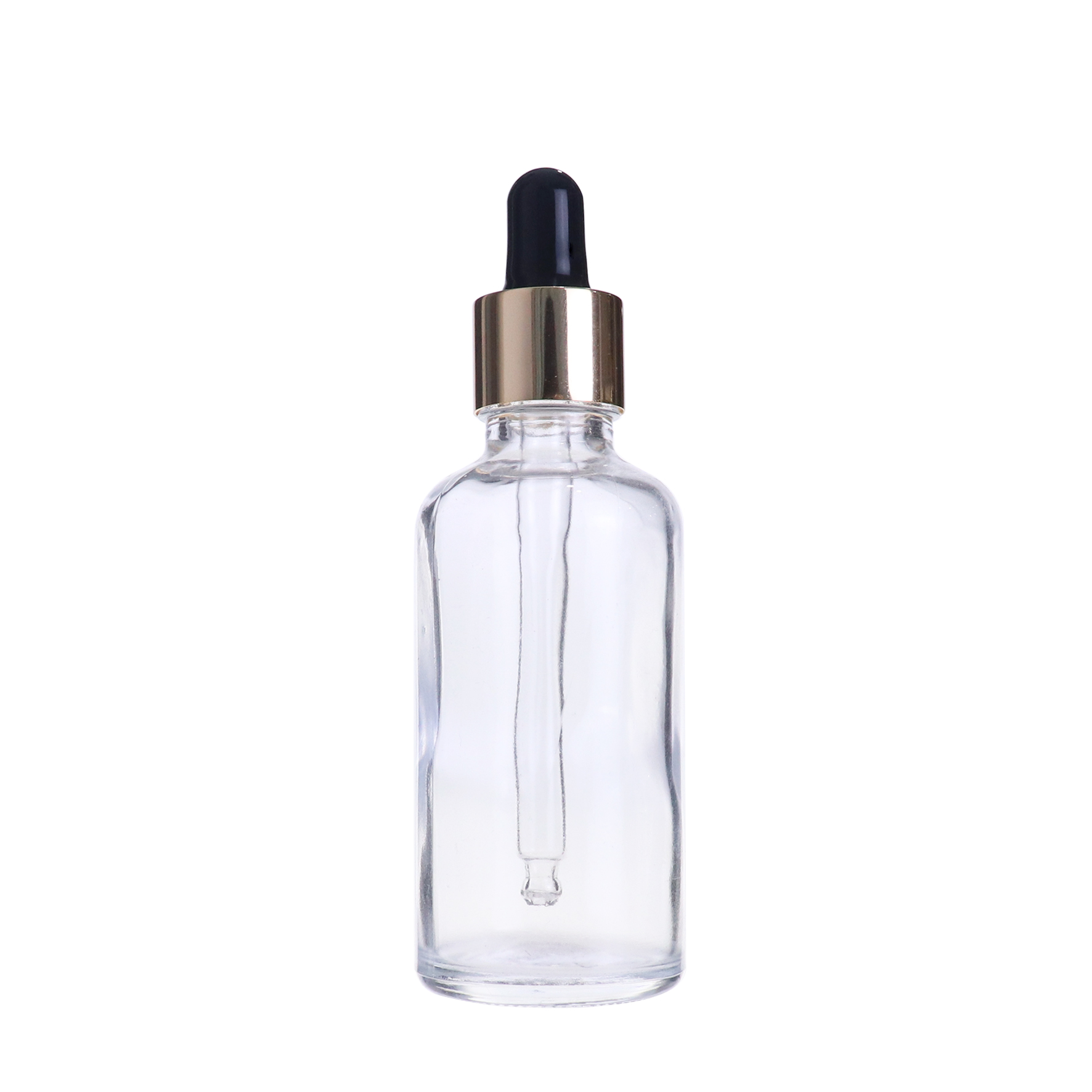 Ready to ship Empty round clear transparent glass dropper bottle 50ml for essential oil
