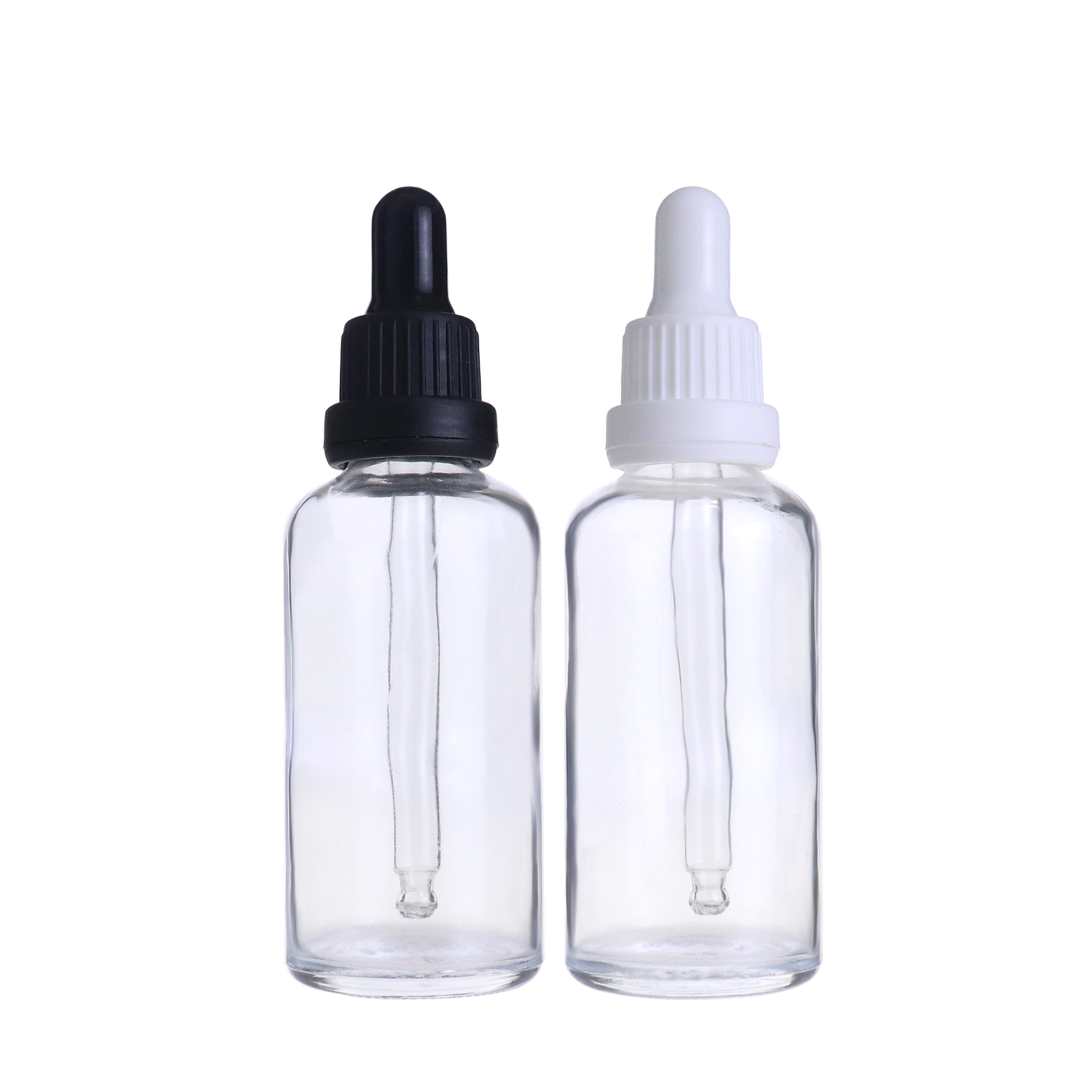 Ready to ship Empty round clear transparent glass dropper bottle 50ml for essential oil