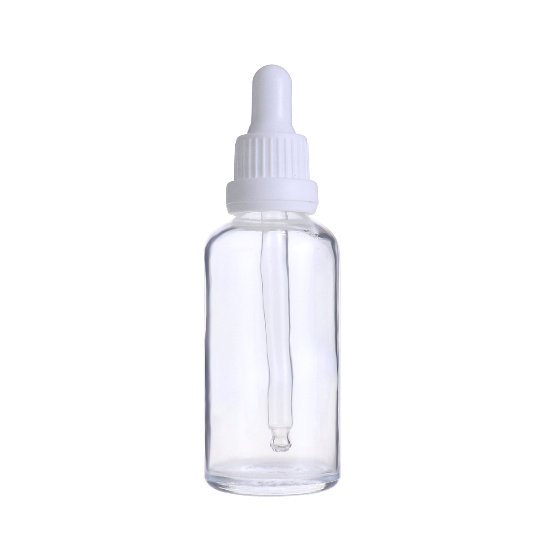 Ready to ship Empty round clear transparent glass dropper bottle 50ml for essential oil