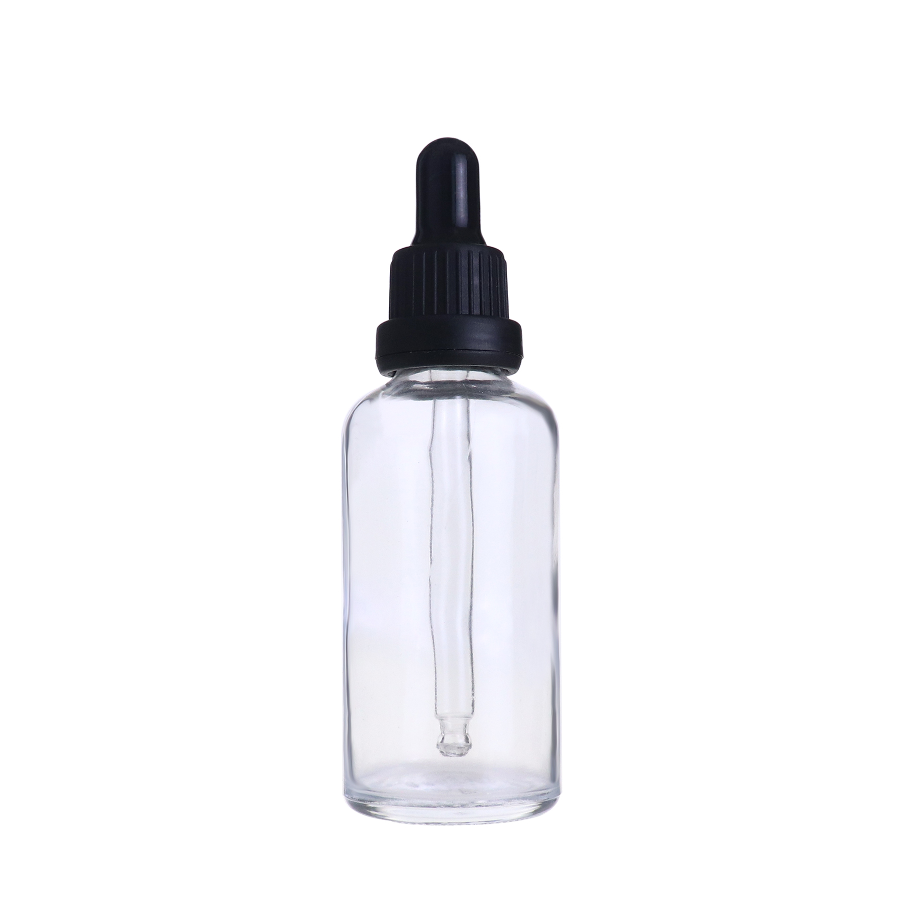 Ready to ship Empty round clear transparent glass dropper bottle 50ml for essential oil