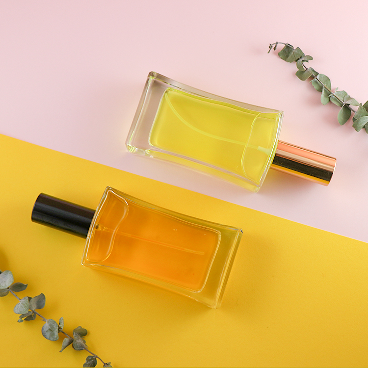 Ready to ship Glass refillable 100ml square clear spray pump perfume bottle