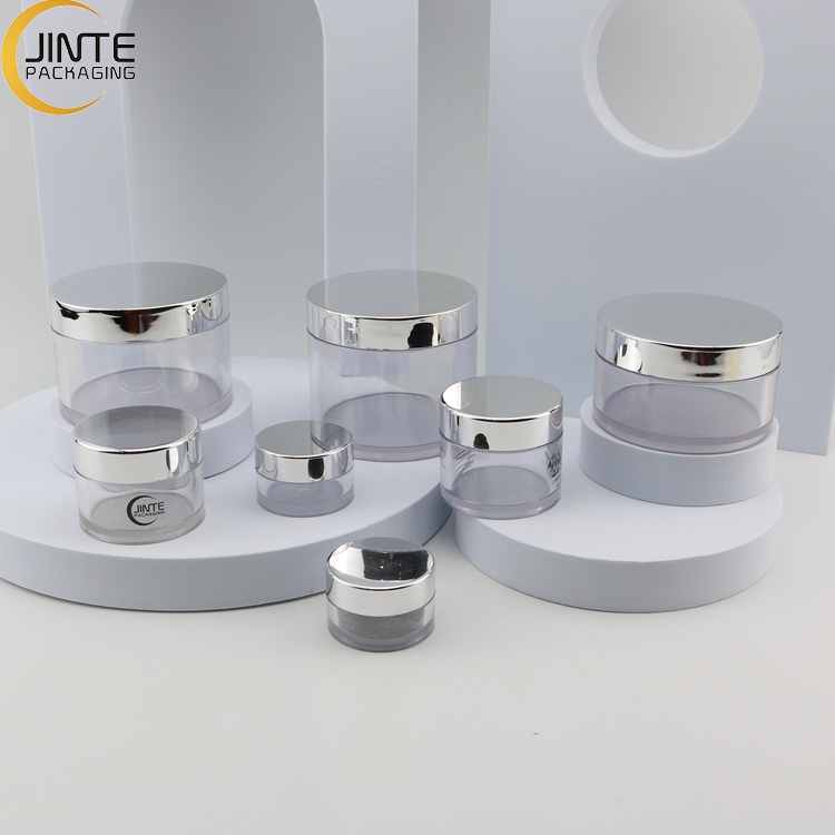 Ready to ship Thick walled 8oz 250ml PETG Plastic Clear Jars  with shiny silver lids for body butter and hair products