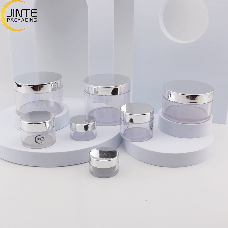 Ready to ship Thick walled 8oz 250ml PETG Plastic Clear Jars with shiny silver lids for body butter and hair products
