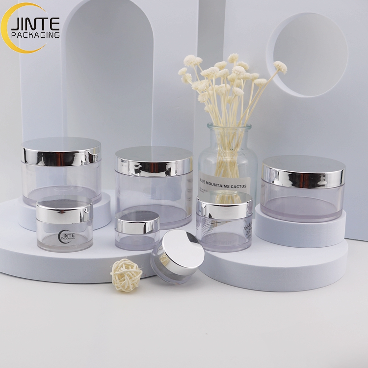Ready to ship Thick walled 8oz 250ml PETG Plastic Clear Jars with shiny silver lids for body butter and hair products