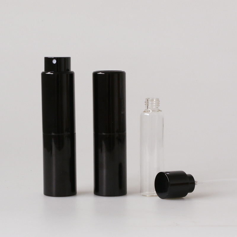 Ready to ship Twist up 20ml black aluminum perfume atomizer in stock