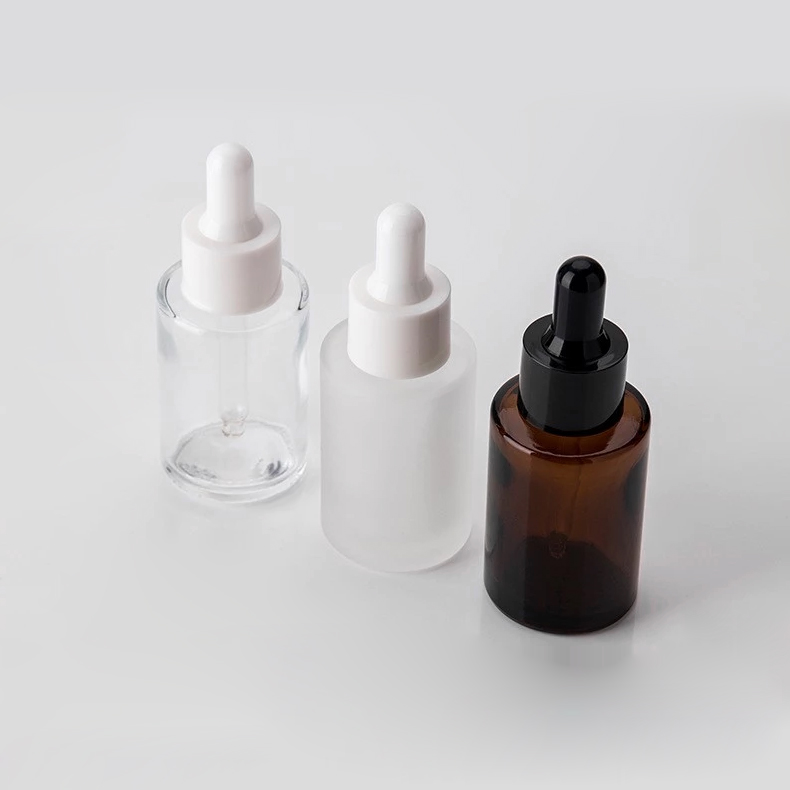 Ready to ship customized 30ml frosting amber glass dropper bottles essential oil dropper bottle for cosmetic packaging