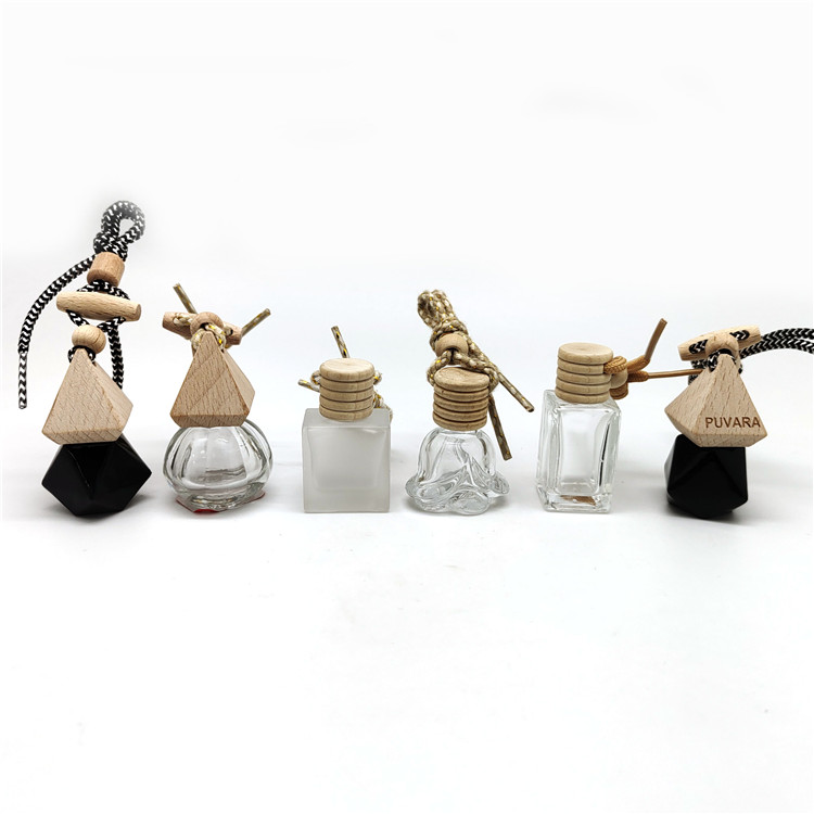 Ready to ship different shape clear frosted glass car hanging bottles air fresh perfume bottle