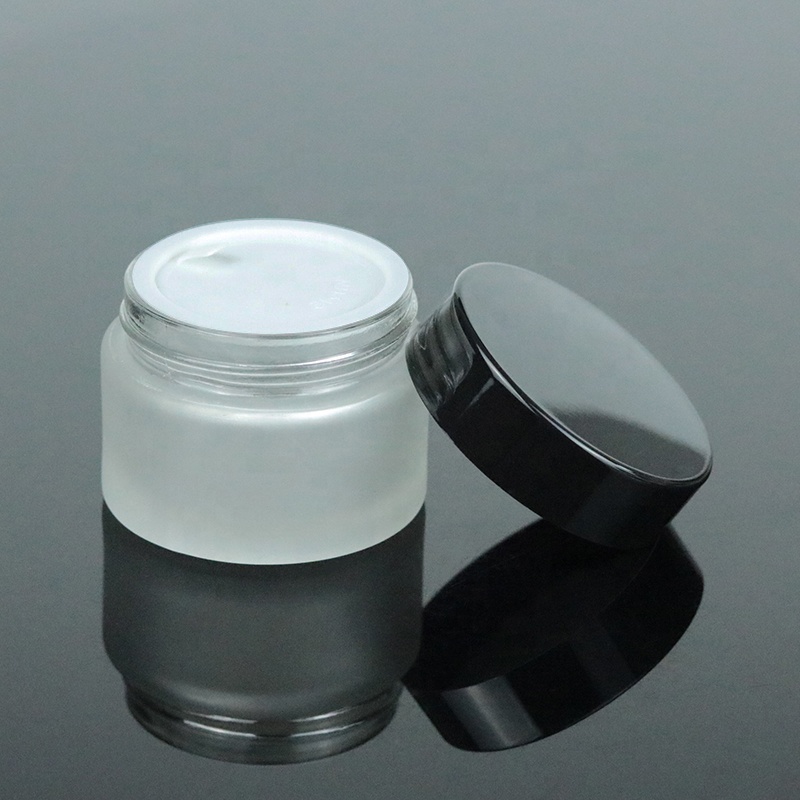 Ready to ship frosted glass jar 20g black top lip balm container for packaging (GJM18)