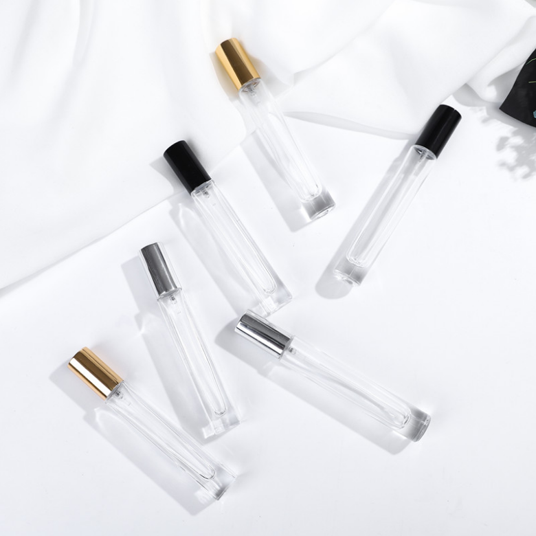 Rectangle Square 10ml Thick Bottom Clear Glass Refillable Perfume Spray Bottle Mini Pocket Sized Bottles with Aluminum Cover