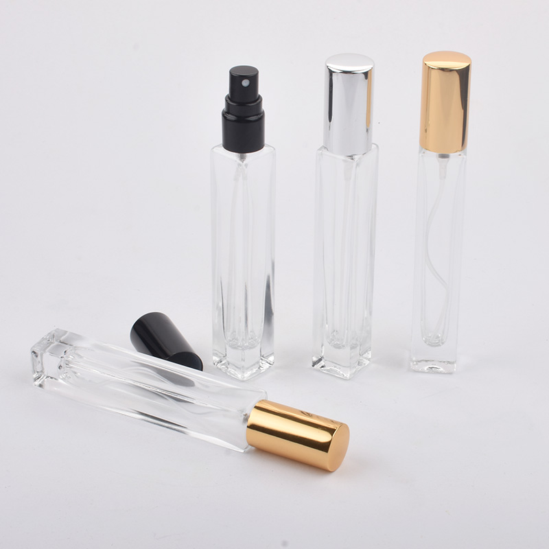 Rectangle Square 10ml Thick Bottom Clear Glass Refillable Perfume Spray Bottle Mini Pocket Sized Bottles with Aluminum Cover