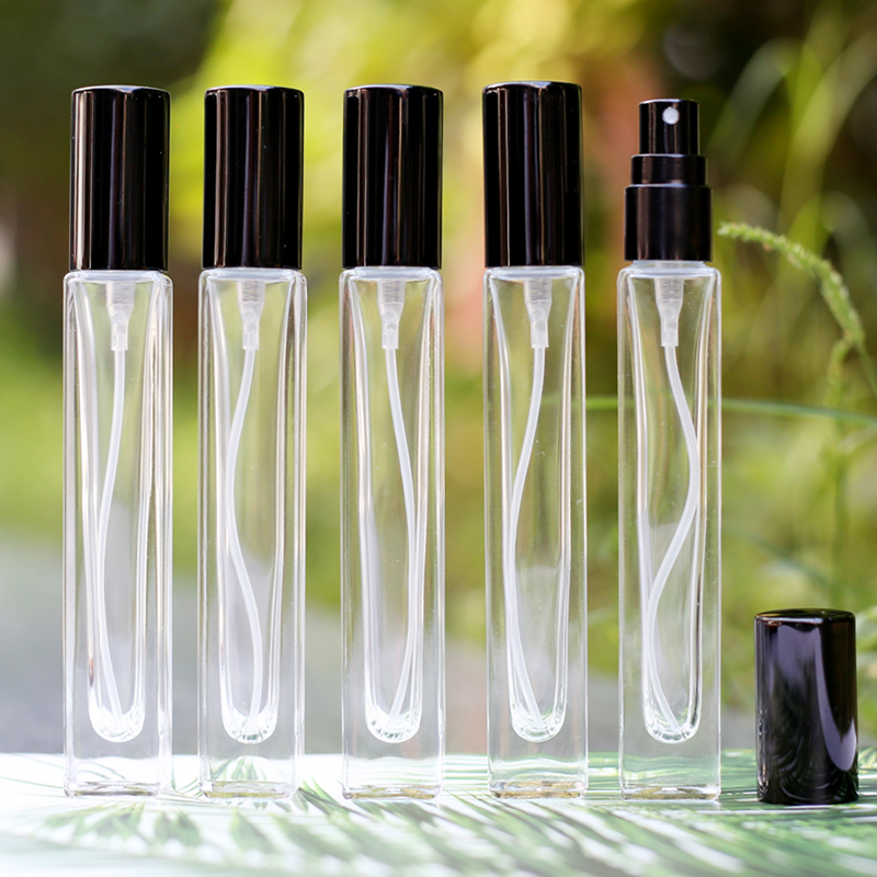 Rectangle Square 10ml Thick Bottom Clear Glass Refillable Perfume Spray Bottle Mini Pocket Sized Bottles with Aluminum Cover