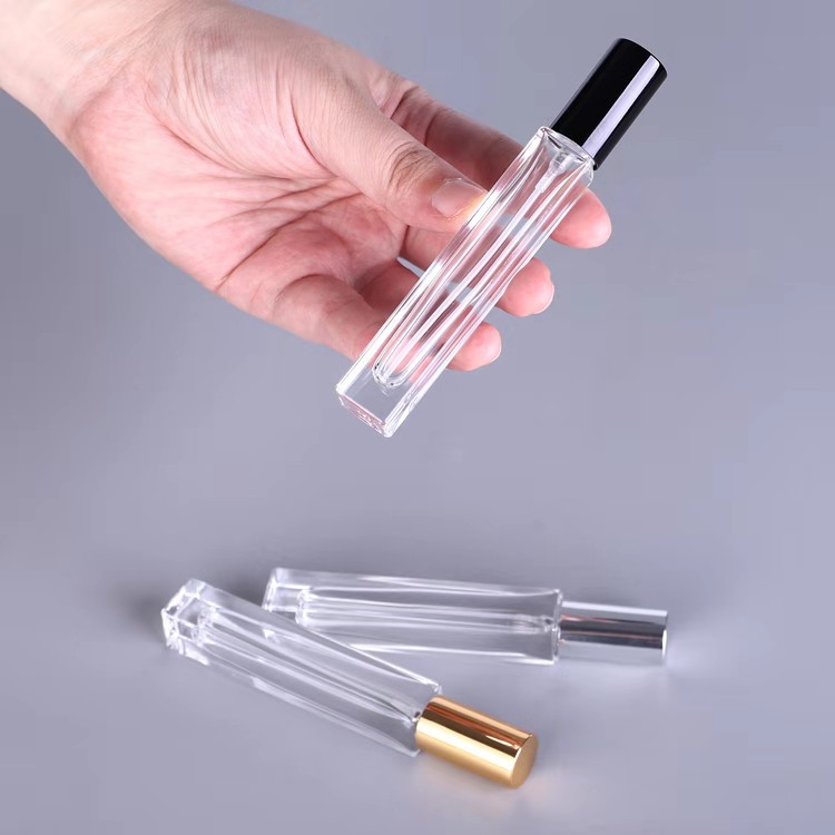 Rectangle Square 10ml Thick Bottom Clear Glass Refillable Perfume Spray Bottle Mini Pocket Sized Bottles with Aluminum Cover