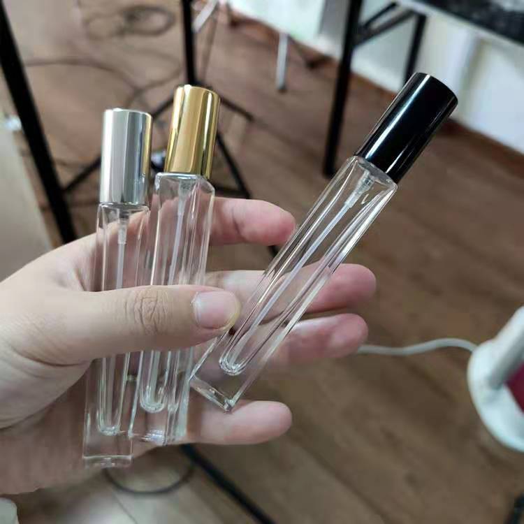 Rectangle Square 10ml Thick Bottom Clear Glass Refillable Perfume Spray Bottle Mini Pocket Sized Bottles with Aluminum Cover