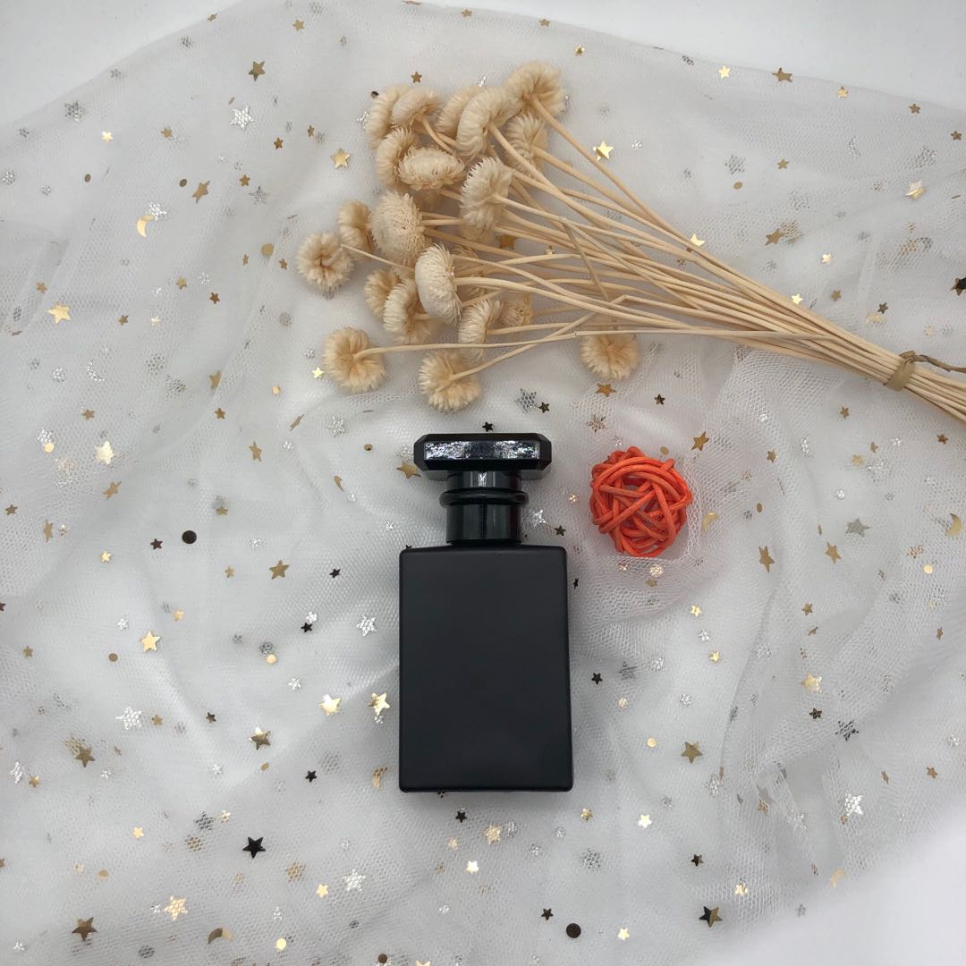 Rectangle empty black color 30ml 50ml glass perfume bottle