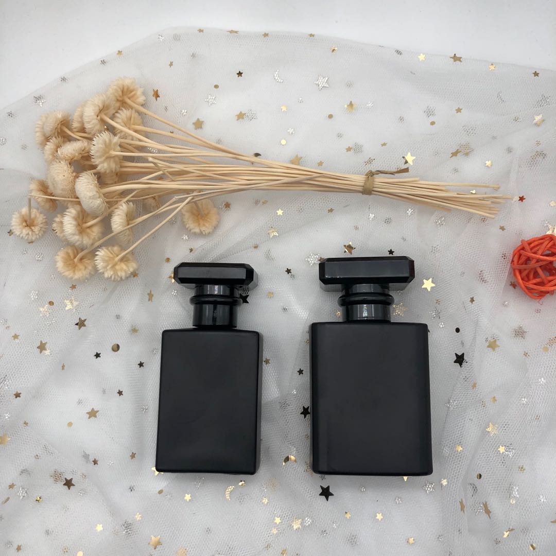 Rectangle empty black color 30ml 50ml glass perfume bottle