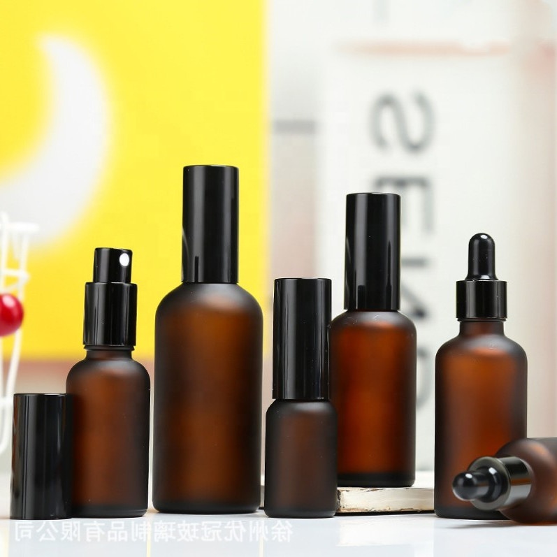 Rectangle frosted color essential oil CBD oil packing glass container black rectangular bottles cosmetics