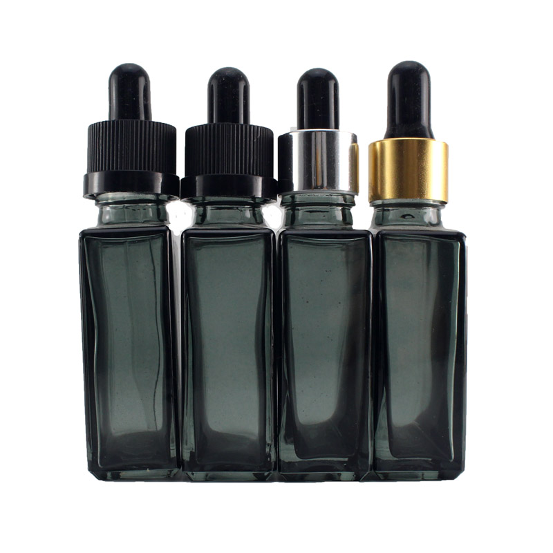 Rectangle liquid oil frosted black glass dropper bottle 30ml with gift box