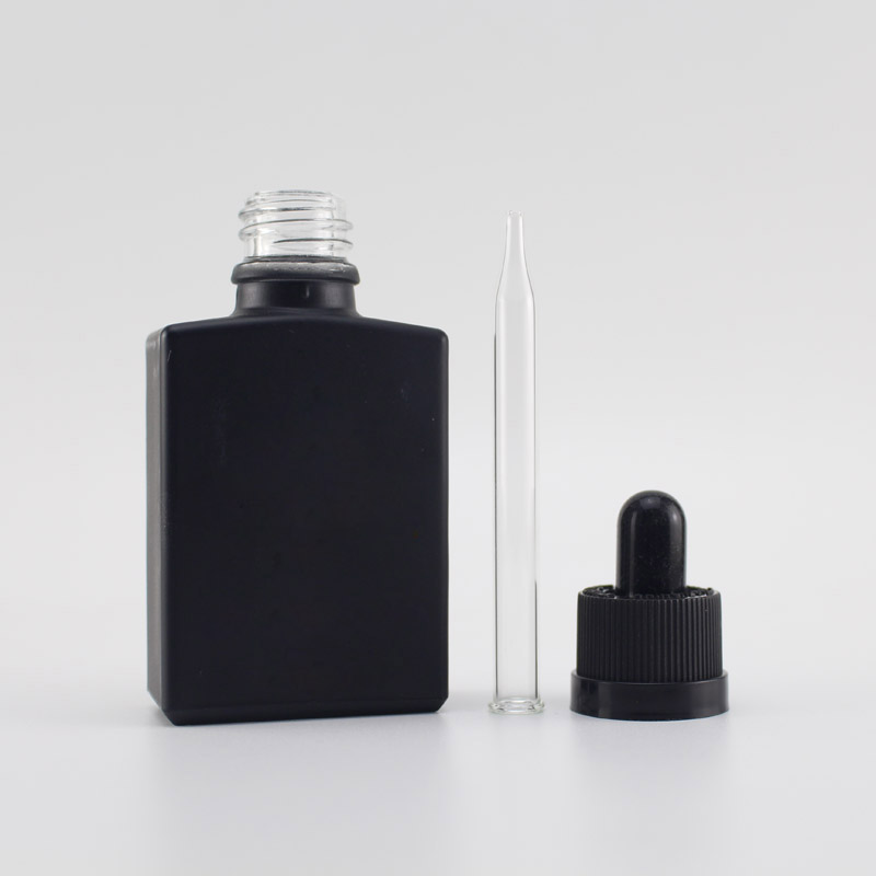 Rectangle liquid oil frosted black glass dropper bottle 30ml with gift box
