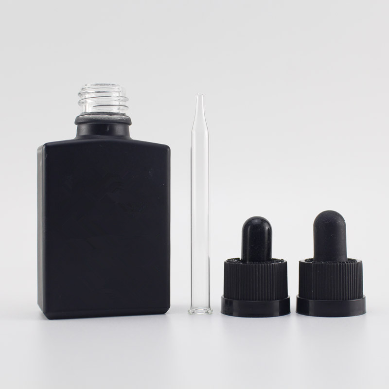 Rectangle liquid oil frosted black glass dropper bottle 30ml with gift box