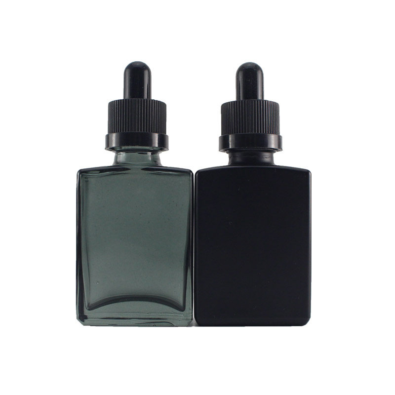 Rectangle liquid oil frosted black glass dropper bottle 30ml with gift box
