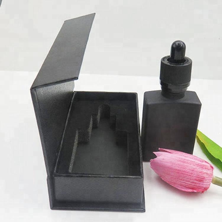 Rectangular 30ml glass bottle with black gift box black custom packing for essential oil