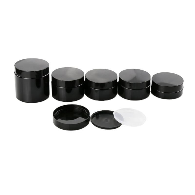 Recyclable Custom Black Cosmetic Packaging Pet Plastic jar with gold lid