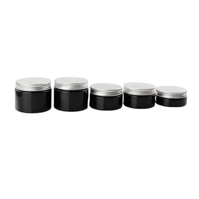 Recyclable Custom Black Cosmetic Packaging Pet Plastic jar with gold lid