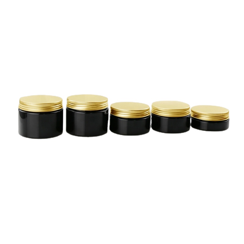Recyclable Custom Black Cosmetic Packaging Pet Plastic jar with gold lid