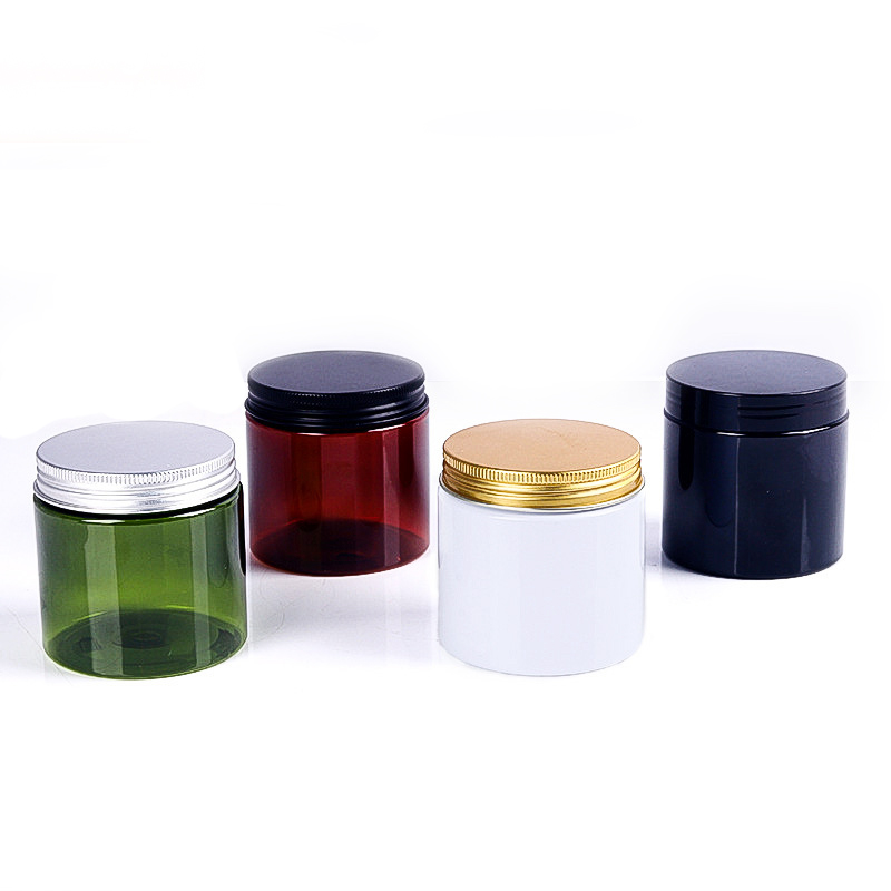 Recyclable Custom Black Cosmetic Packaging Pet Plastic jar with gold lid