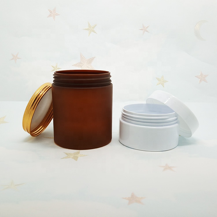 Recyclable custom matte black cosmetic packaging frosted pet plastic jar 250ml black lid