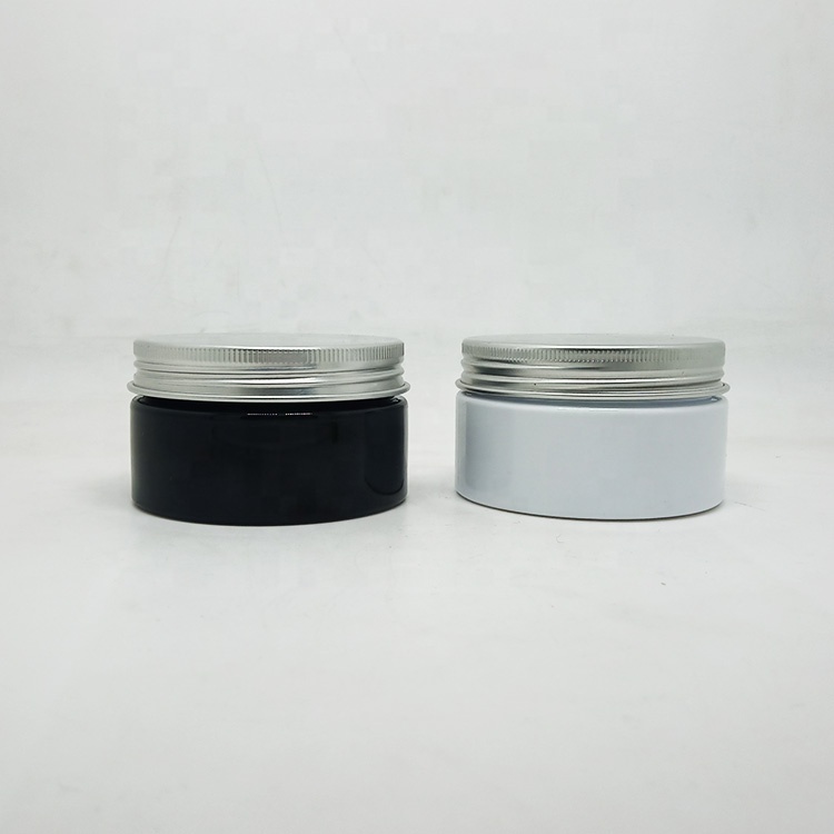 Recyclable custom matte black cosmetic packaging frosted pet plastic jar 250ml black lid