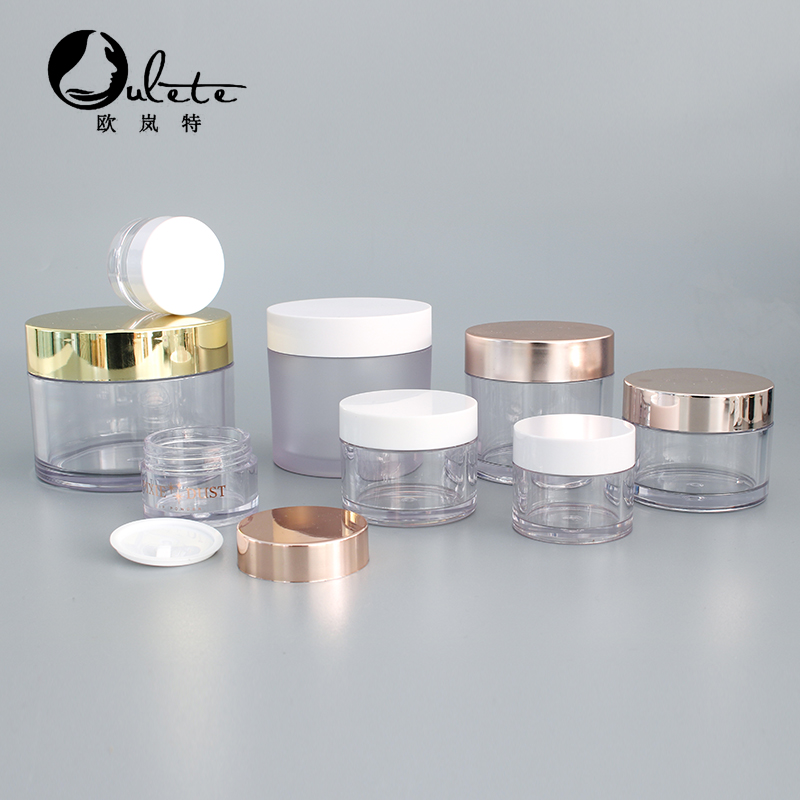 Recyclable refillable face cream cosmetic container plastic transparent pet container jar 30g 150g with rose gold lid