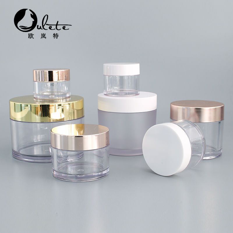 Recyclable refillable face cream cosmetic container plastic transparent pet container jar 30g 150g with rose gold lid
