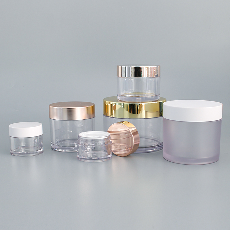 Recyclable refillable face cream cosmetic container plastic transparent pet container jar 30g 150g with rose gold lid
