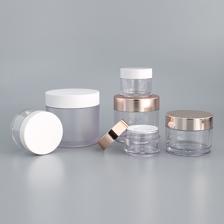Recyclable refillable face cream cosmetic container plastic transparent pet container jar 30g 150g with rose gold lid