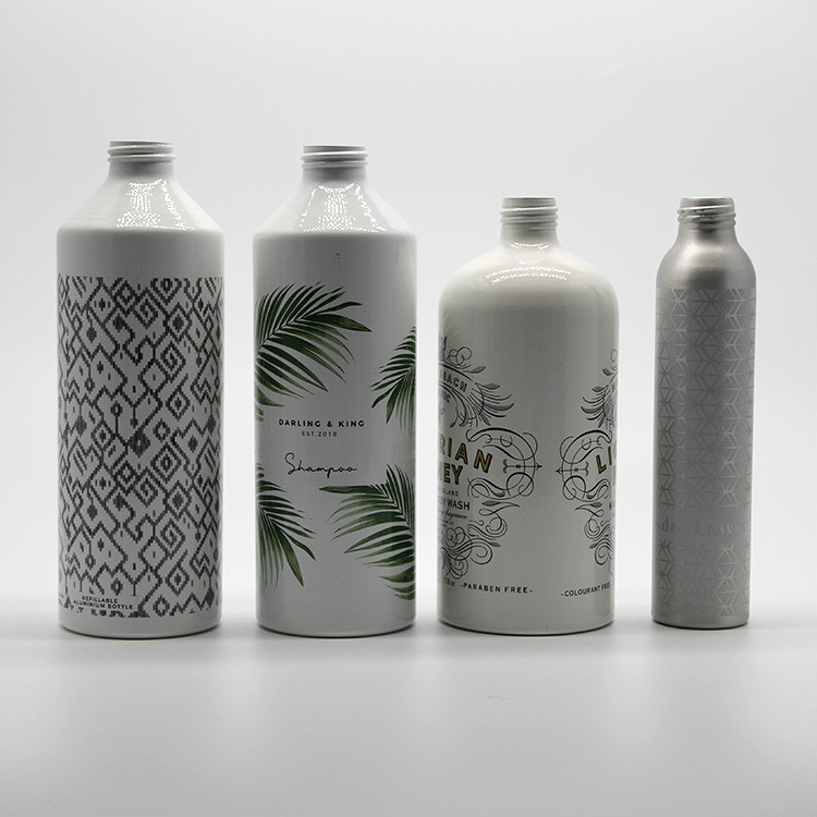 Recycle custom empty 30ml-1L hotel cosmetic Aluminum shampoo screw pump spray bottle