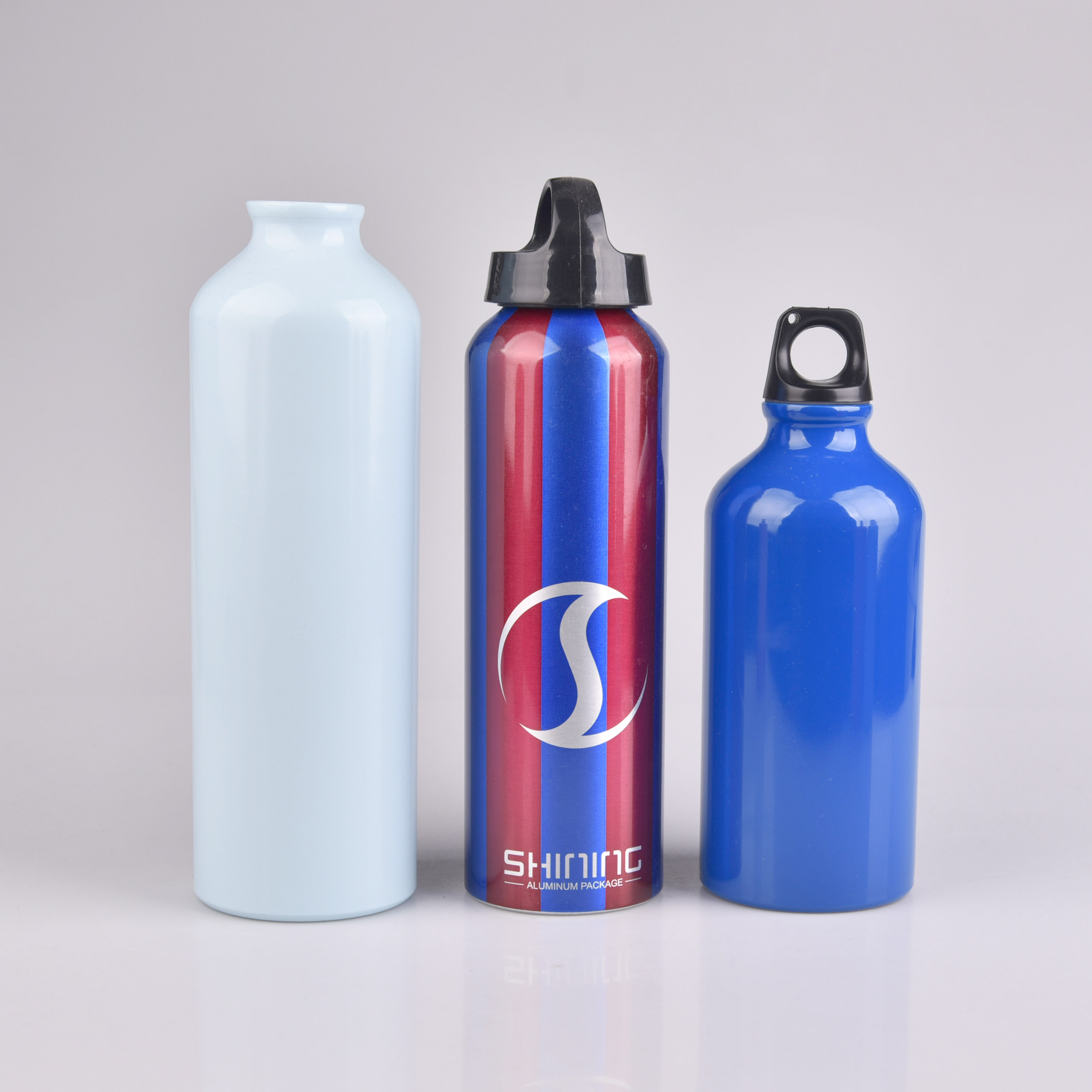 Recycle sustainable customized new 1L 1000ml 20oz 750ml 600ml 500ml aluminum sports water bottle with carabiner and plastic cap