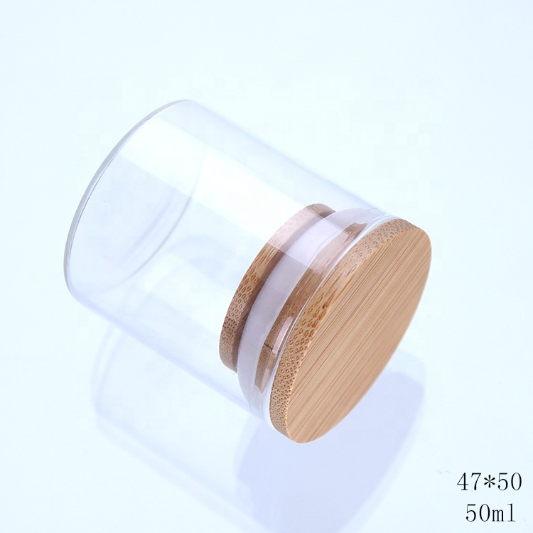 Recycled 2 ounce 4 ounce 8 ounce glass herb storage jars with with bamboo lid