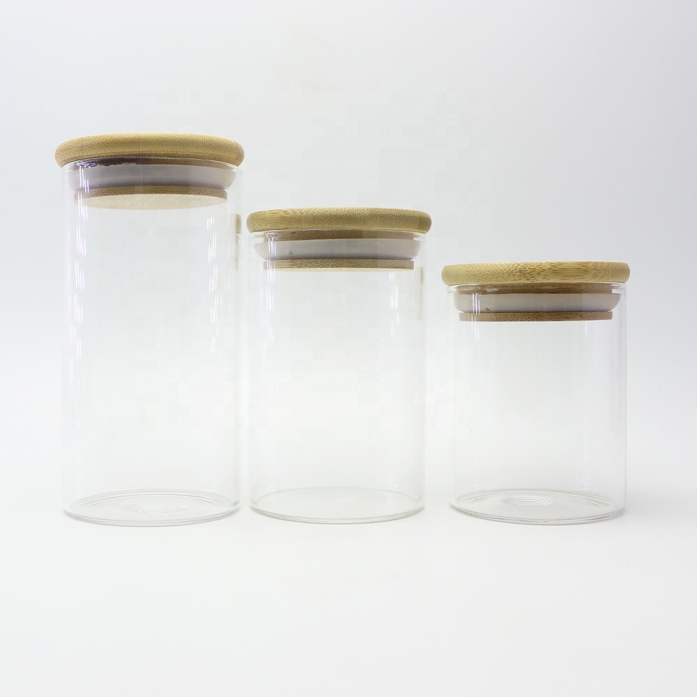 Recycled 2 ounce 4 ounce 8 ounce glass herb storage jars with with wooden lid GSJ-13S