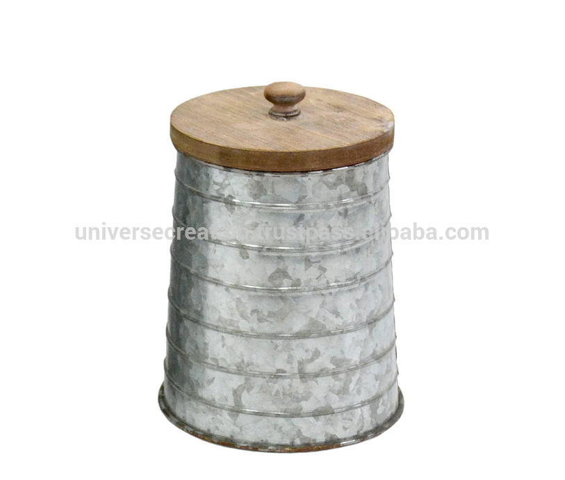 Recycled 2 ounce 4 ounce 8 ounce metal herb storage jars with with wooden lid