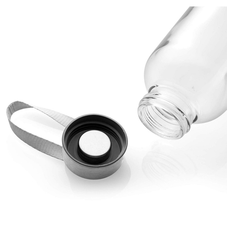 Recycled 500ml custom borosilicate clear water drinking glass bottles with stainless steel lids