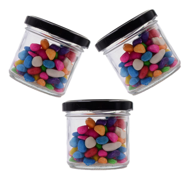 Recycled 75ml 100ml 110ml 150ml clear glass jar with screw top lid decorative mason jars food packaging bottles with black lids