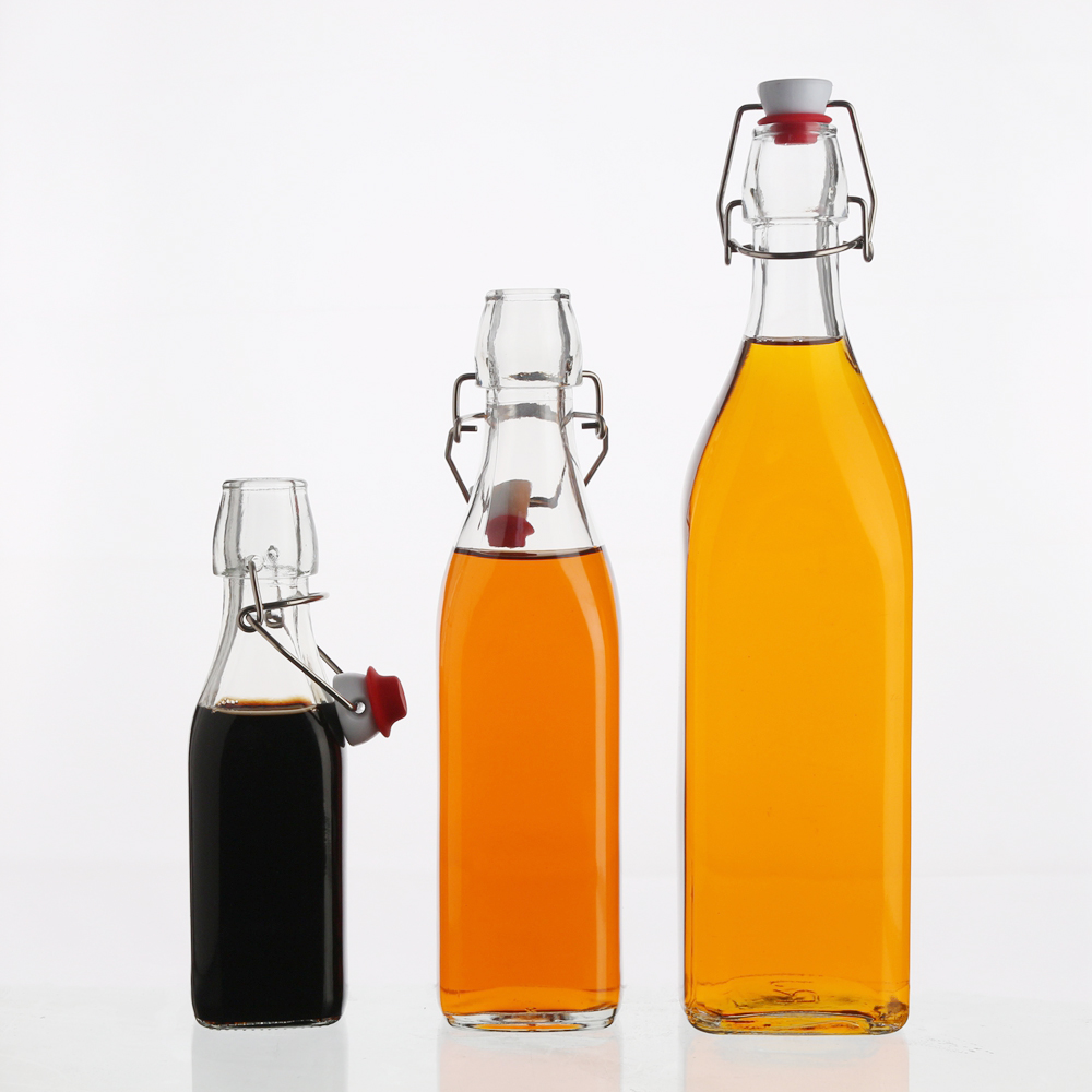 Recycled ECO Friendly Round Clear Swing Top Glass Soft Drink Bottle