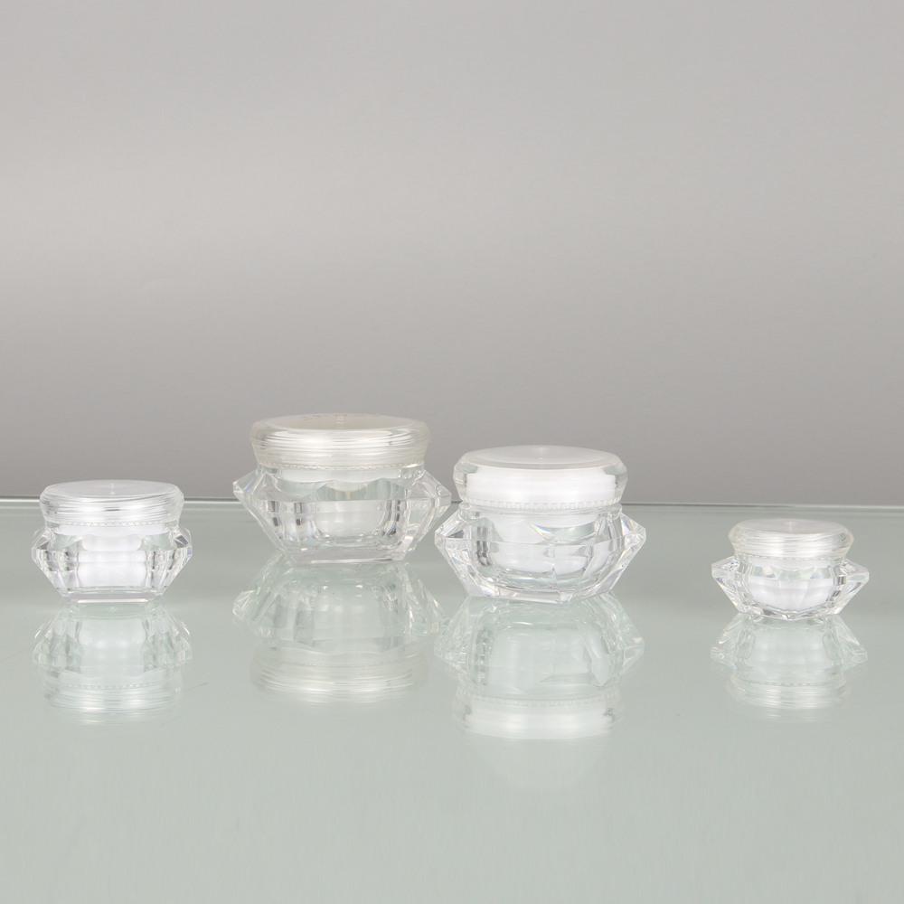 Recycled Empty Transparent Plastic Acrylic Cosmetic Packaging Jars Rose Gold Cap Pink Blue Purple Colored Diamond Cosmetic Jar